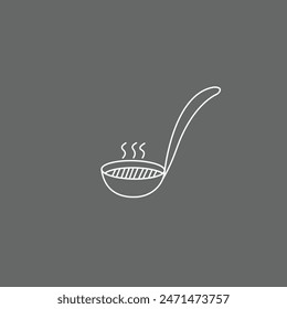 a simple line drawing of a ladle containing a substance, with three wavy lines above it suggesting that the substance is hot or steaming.