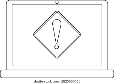 A simple line drawing of a laptop computer with an exclamation mark inside a diamond warning sign displayed on its screen.