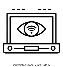 Simple line drawing of laptop with eye symbol and wifi signal on screen