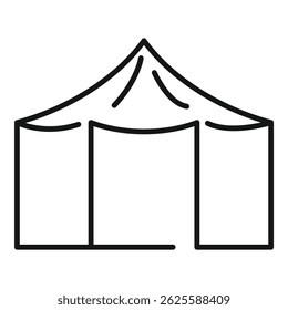 Simple line drawing of a large camping tent suitable for festivals or holidays