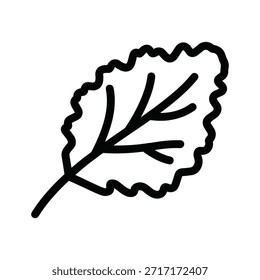 Desenho em linha simples de alface. Ícone de vetor vegetal de folha. Colheita biológica. Ilustração em preto e branco da comida. Vegetariana. Vegan. Alimentação saudável.