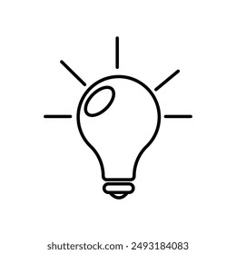 A simple line drawing of a light bulb with rays emanating from the top.