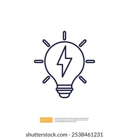 A simple line drawing of a light bulb with a lightning bolt inside, symbolizing ideas, innovation, or energy.