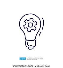 A simple line drawing of a light bulb with a gear inside, symbolizing innovation and ideas.