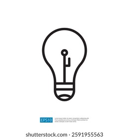 A simple line drawing of a light bulb, symbolizing ideas, innovation, and creativity.