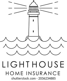 Simple Line Drawing Lighthouse Logo with Sea