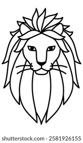 Simple line drawing of a lion facing front, male and female, Vector Illustration