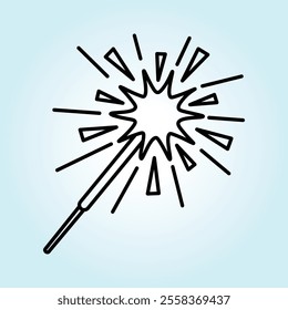 A simple line drawing of a lit sparkler, perfect for celebration themed designs.