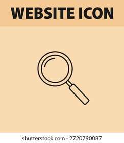 A simple line drawing of a magnifying glass on a beige background with a website icon header