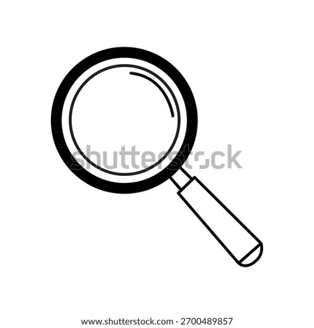 A simple line drawing of a magnifying glass, perfect for representing search, investigation, or attention to detail. Its clean design fits various projects.
