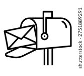 Simple line drawing of a mailbox with an envelope coming out icon