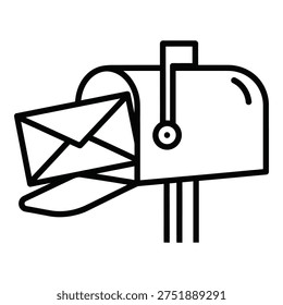 Simple line drawing of a mailbox with an envelope coming out icon