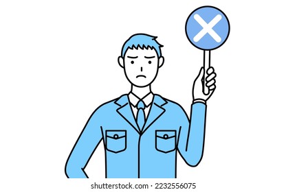 Dibujo simple de un hombre vestido de trabajo con una barra de peros que indica respuestas incorrectas.