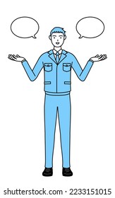Simple line drawing of a Man in work clothes with wipeout and comparison.