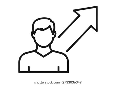 A simple line drawing of a man's silhouette with an upward arrow indicating growth or success