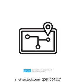 A simple line drawing of a map with a location pin, representing navigation and location services.