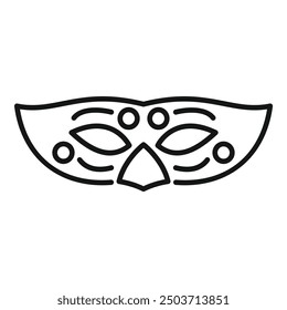 Simple line drawing of a mardi gras mask with feathers and beads celebrating carnival in new orleans