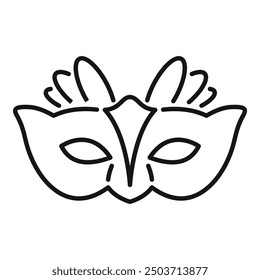 Simple line drawing of a mardi gras mask with feathers, perfect for representing carnival celebrations