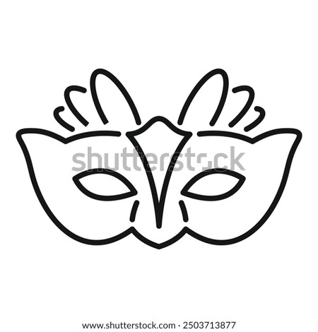 Simple line drawing of a mardi gras mask with feathers, perfect for representing carnival celebrations