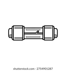 A simple line drawing of a mechanical component with cylindrical parts. Vector