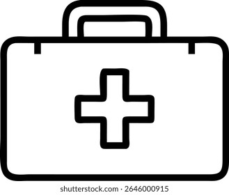 Um desenho de linha simples de um kit de primeiros socorros médicos, perfeito para projetos e ilustrações relacionados a cuidados de saúde, emergências e medicamentos 126