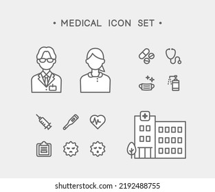 Simple line drawing medical icon set