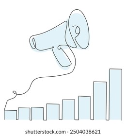 A Simple Line Drawing of a Megaphone Above a Growing Bar Graph Representing Communication and Progress