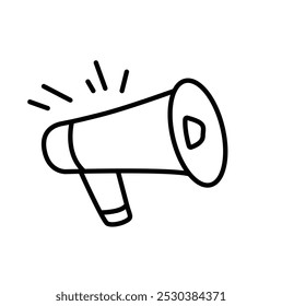 A simple line drawing of a megaphone, symbolizing communication and announcements.