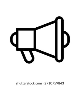 A simple line drawing of a megaphone, symbolizing announcements, communication, and public speaking