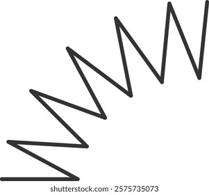 Simple line drawing of a metal spiral spring forming a zigzag pattern, isolated on a white background, representing concepts such as flexibility, elasticity, and mechanics