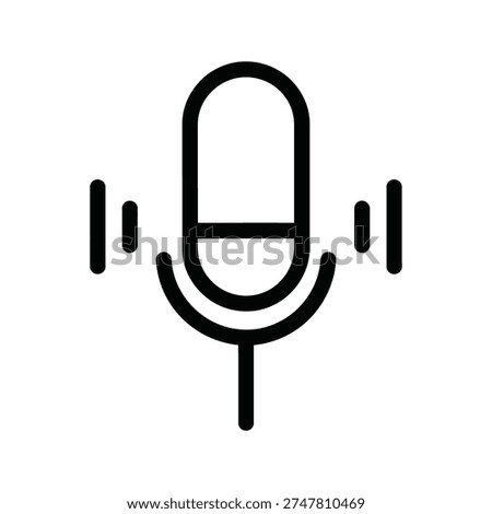 a simple line drawing of a microphone with sound waves emanating from it on a white background