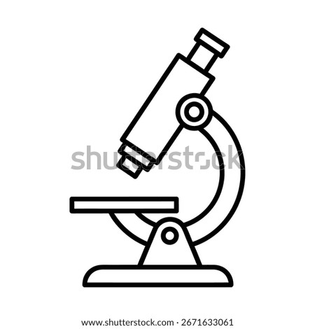 A simple line drawing of a microscope, a crucial tool in scientific research and education. It is used to magnify small objects for detailed observation and analysis. Isolated.