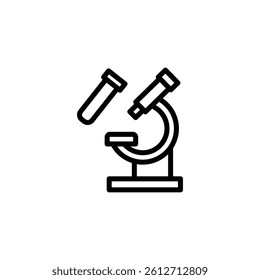 Simple line drawing of a microscope and test tube isolated on white, suggesting science or medical research applications Great for educational or scientific content.