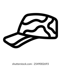 Simple line drawing of a military patrol cap, showing camouflage pattern, representing army and combat