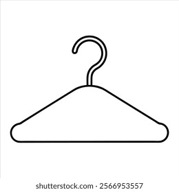 Simple line drawing, minimalist clothes hanger, black and white sketch, clean design, curved hook, geometric shape, wardrobe accessory, closet organization, vector graphic style, single continuous lin