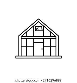 Simple Line Drawing of a Modern House with Large Windows and Gable Roof