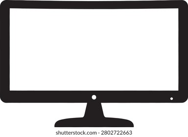 Simple line drawing of a modern standalone flat screen monitor with stand.
