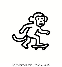 Um simples desenho de linha de um macaco andando de skate