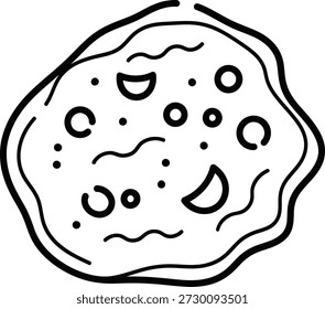 Un simple dibujo lineal de una luna o cuerpo planetario con cráteres y características de la superficie