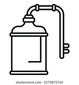 Simple line drawing of a moonshine still, with a tube for collecting alcohol