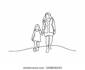 Simple Line Drawing Mother Child. Clean continuous line sketch of a mother and her child.