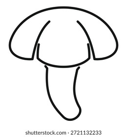 Desenho de linha simples de um cogumelo com uma tampa redonda e um caule grosso, isolado no branco