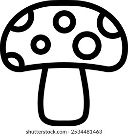 Simple line drawing of a mushroom with a stalk and a cap featuring six spots.