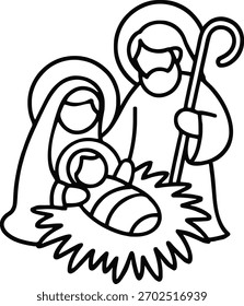 Einfache Linienzeichnung einer Krippe Weihnachtsjesus