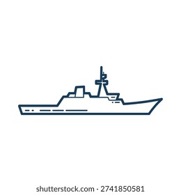 Simple line drawing of a navy destroyer ship viewed from the side