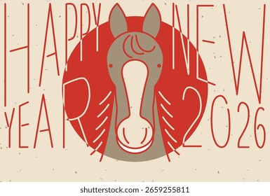 Simple line drawing of a New Year's card template for the year of the horse 2026