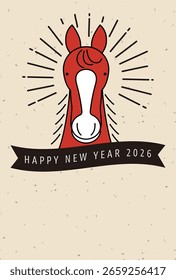 Dibujo de línea simple de una Plantilla de tarjeta de Nuevo año para el año del caballo 2026