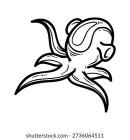 A simple line drawing of an octopus with bent tentacles