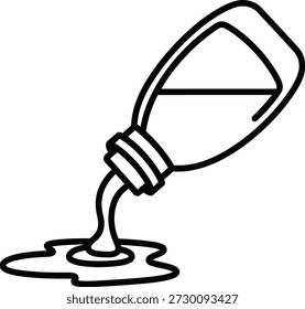 Un dibujo de línea simple de una botella de aceite con líquido que se vierte