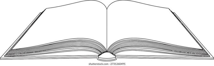 Un simple dibujo de línea de un libro abierto con páginas en blanco.